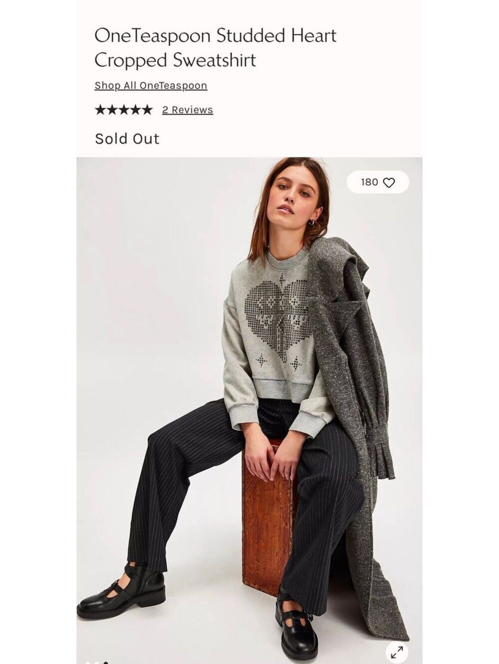 RARE Free People x OneTeaspoon Studded Heart Cropped Sweatshirt $178 Sz.L
